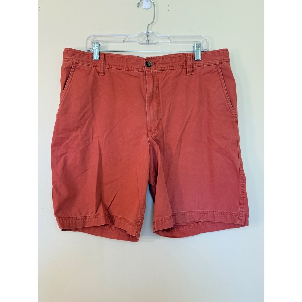 IZOD Saltwater Mens Chino Shorts 36 Burnt Orange Coral Cotton Twill Flat Front